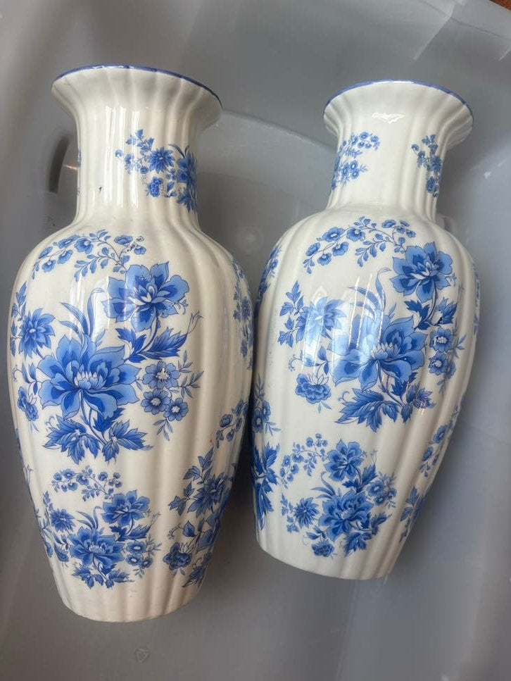 Set van 3 Delfts Blauw-stijl vazen met bloemmotief, Ophalen