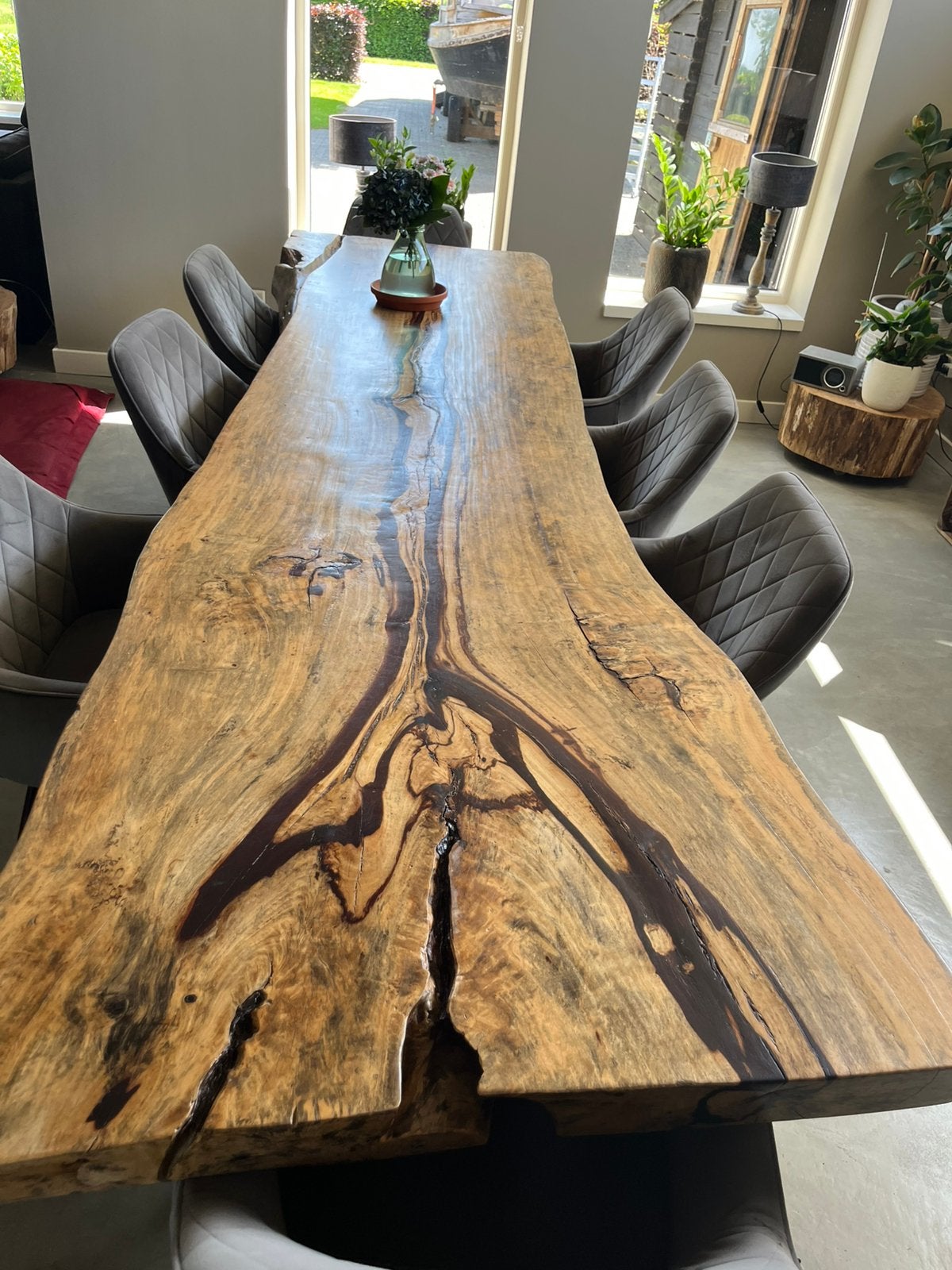 Unieke hardhouten boomstamtafel. One of a kind, Huis en Inrichting, Tafels | Eettafels, Ophalen, Gebruikt, 200 cm of meer, 50 tot 100 cm