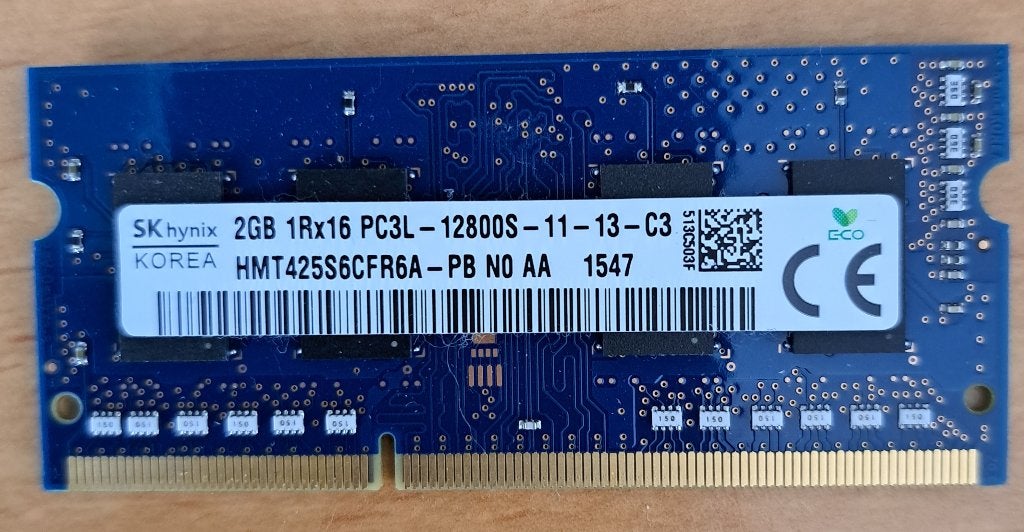 SK Hynix laptop geheugen 2GB 1Rx16 PC3L-12800S-11-13-C3, Ophalen of Verzenden, Gebruikt, 2 tot 3 Ghz, Hynix
