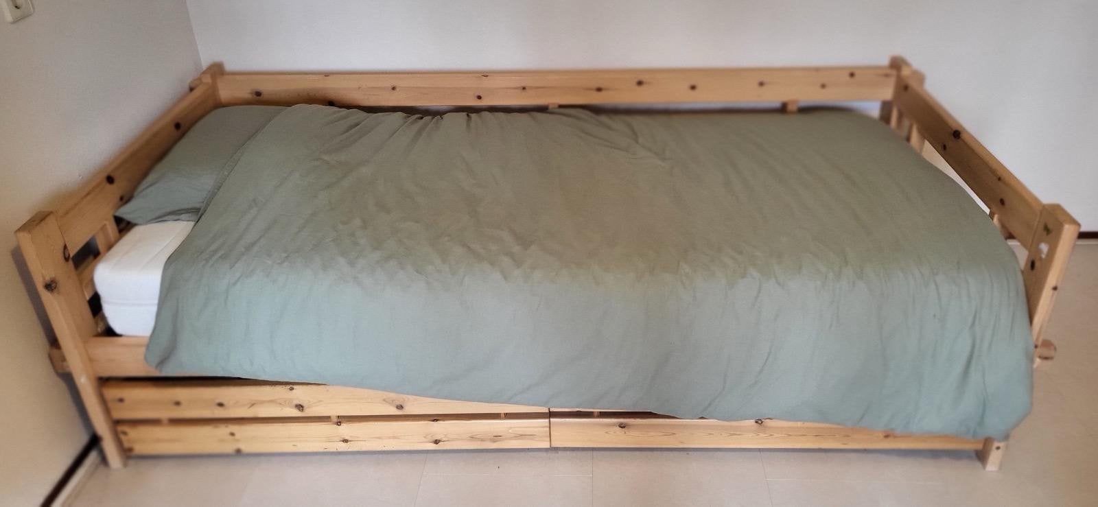 Houten bedbank met opberglades (exclusief lattenbodem), Ophalen, Gebruikt, 90 cm, 200 cm