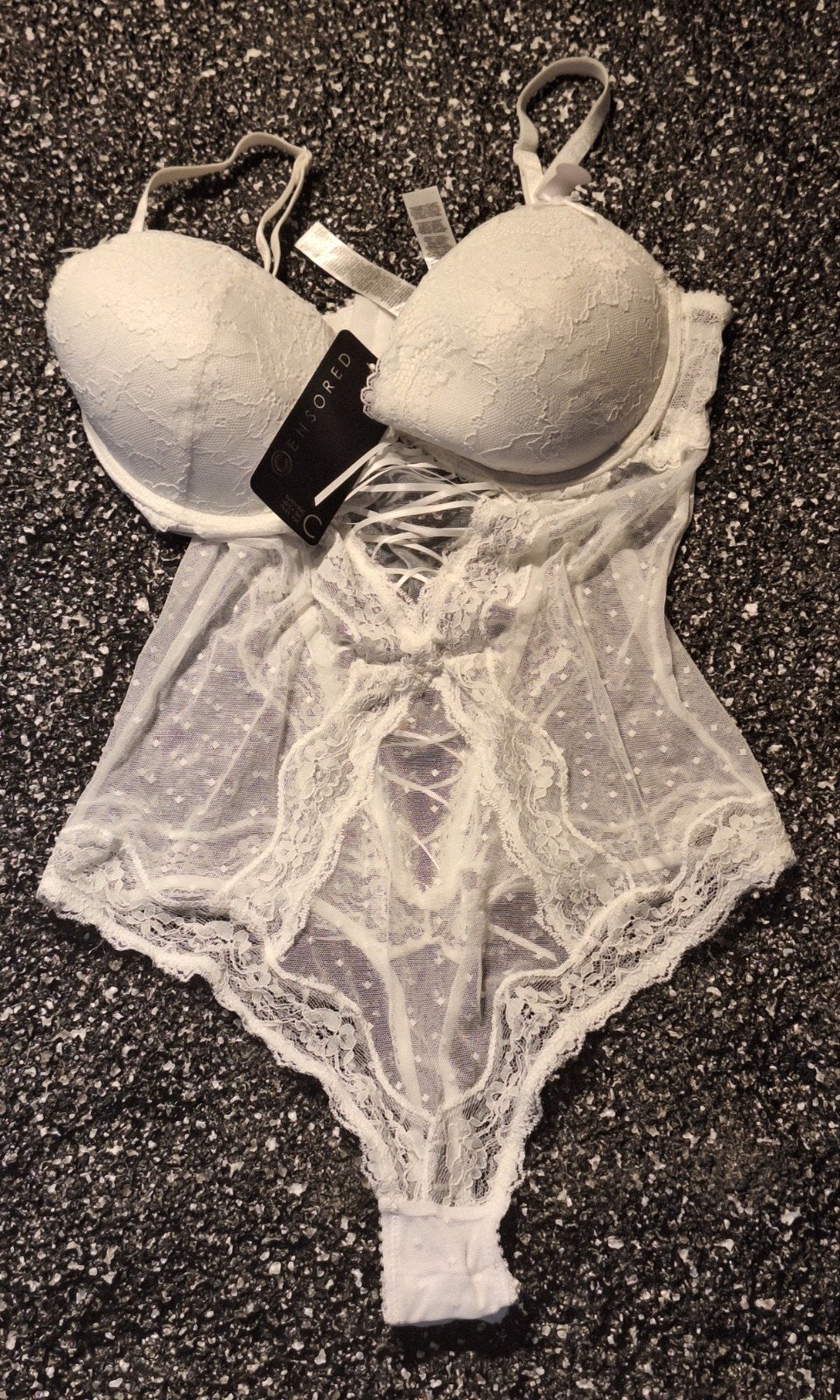 Sexy spierwitte stringbody van Censored maat 80C, Kleding | Dames, Ondergoed en Lingerie, Censored, Verzenden, Wit, Body of Korset