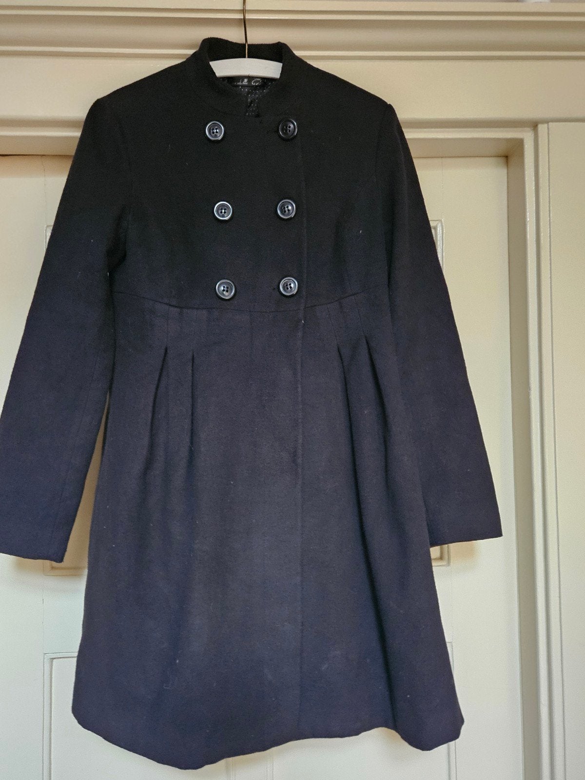 Vintage zwarte wollen winterjas S met knopen, Cucadelle, Zwart, Ophalen of Verzenden, Maat 36 (S)