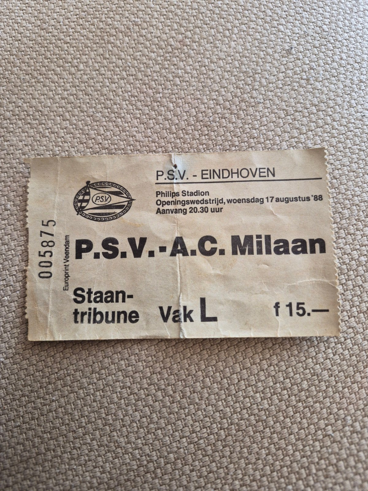Ticket PSV - AC Milan, Ophalen of Verzenden, Gebruikt, PSV, Overige typen