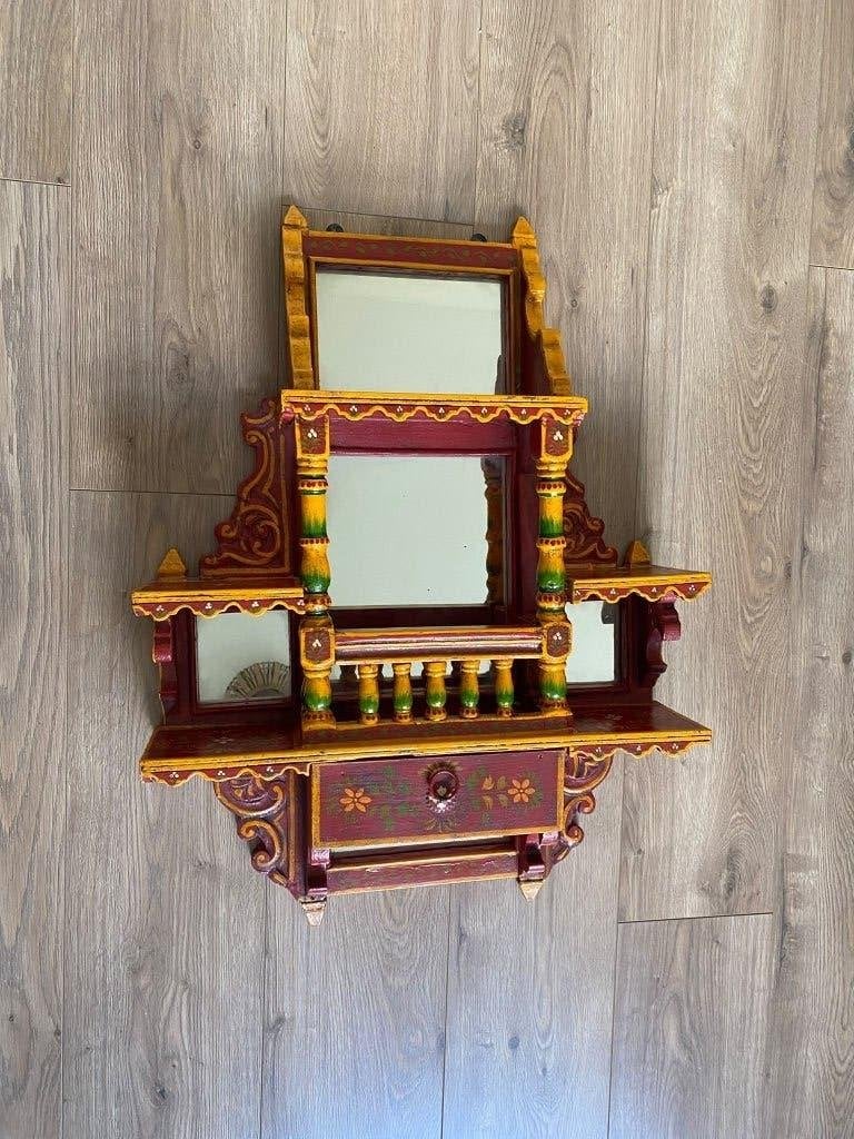 Handbeschilderde houten unieke spiegel/ornament, Huis en Inrichting, Ophalen, Gebruikt, Handgemaakt, 70 cm