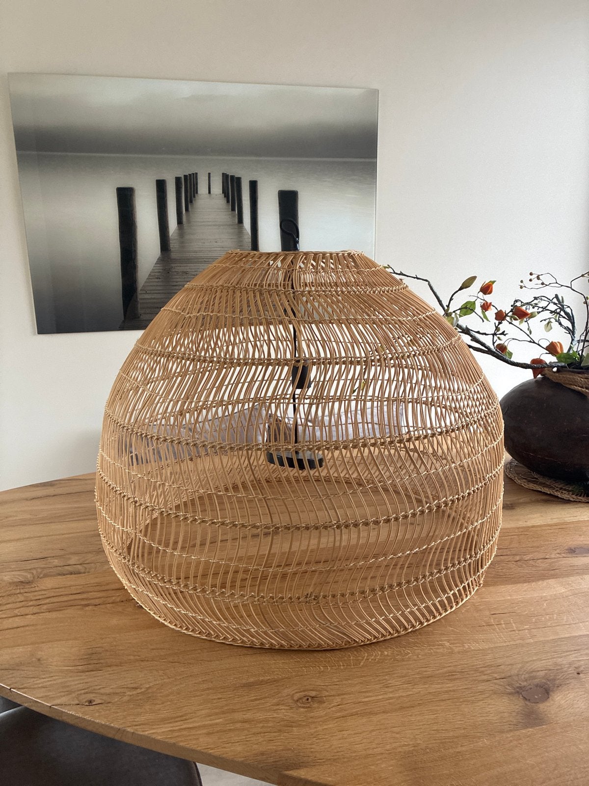 Rotan lampenkap - Handgemaakt en sfeervol, Ophalen, Zo goed als nieuw, Natuurlijk materiaal, E27 (groot)