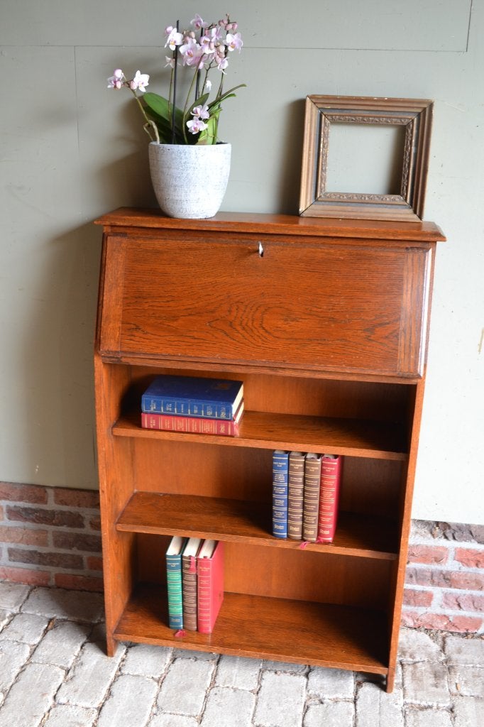 Prachtig antiek eiken houten Art Deco damesbureau secretaire, Verzenden
