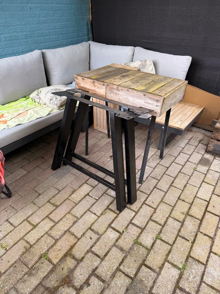 Zwarte stalen tafelpoten, verstelbaar, Huis en Inrichting, Ophalen, Gebruikt, Metaal, Tafelpoot