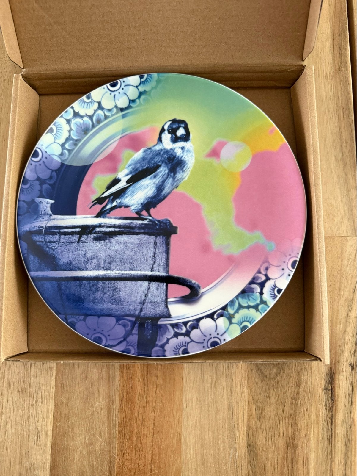 Heinen Delfts Blauw Wandbord Color Pop The Goldfinch, Ophalen