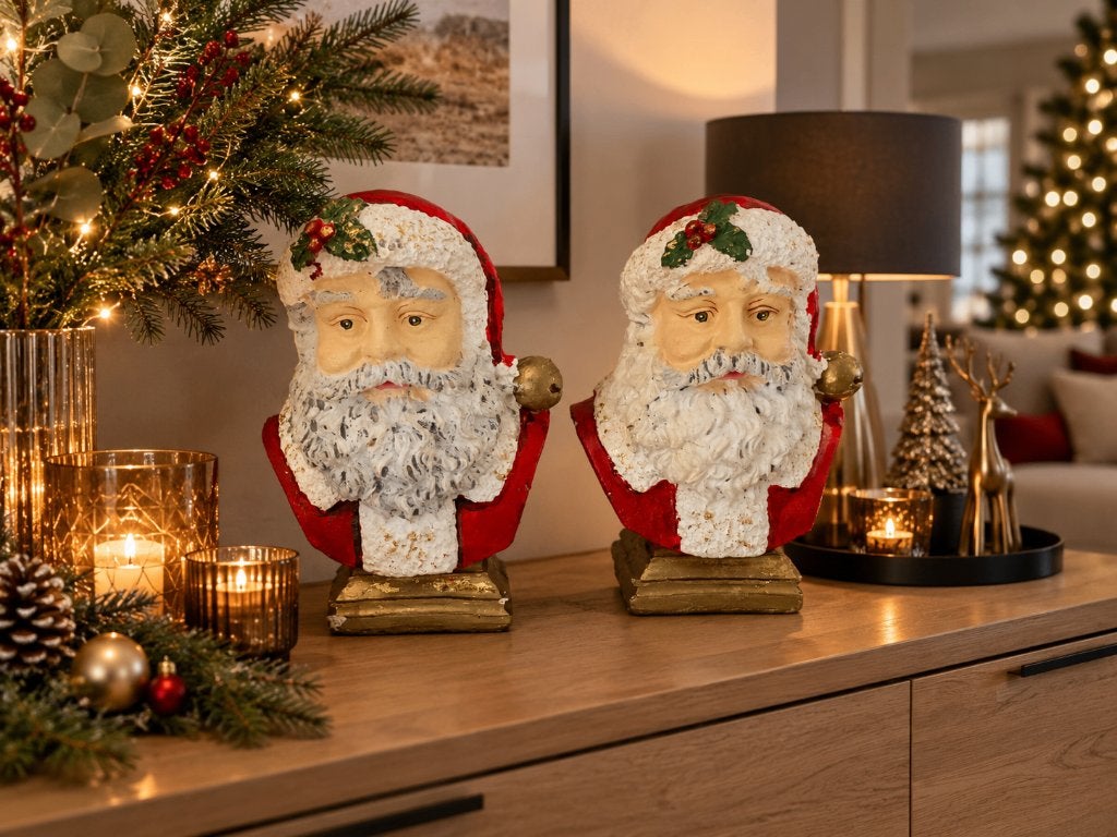 twee kunststoffen bustes of torso's van Kerstmannen, Ophalen of Verzenden, Gebruikt