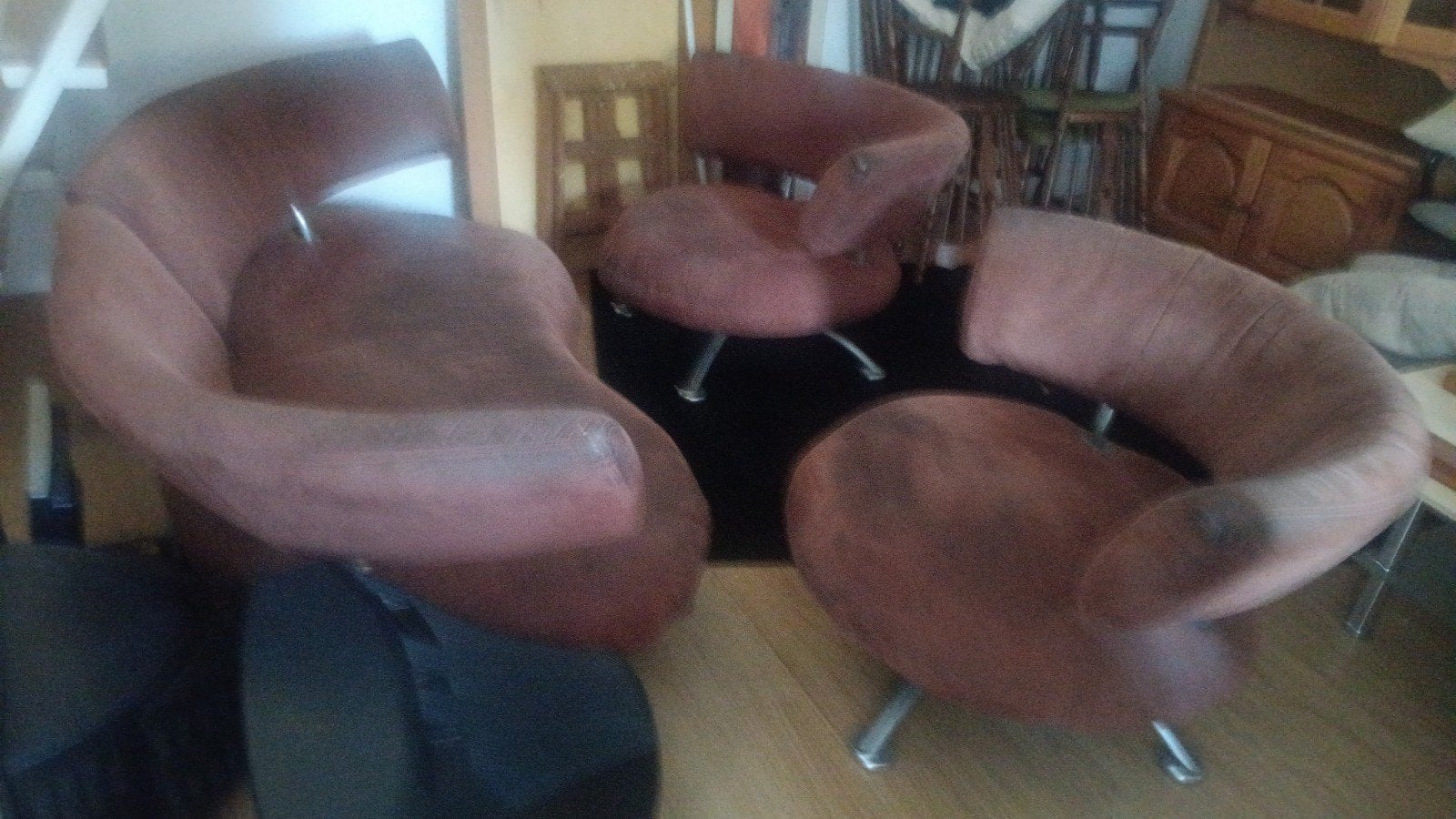 3 zits bank met 2 fauteuils  bruin stof, Ophalen, Gebruikt, Driepersoons, 75 tot 100 cm