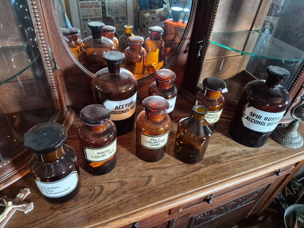 Set Antieke apothekerspotten - diverse maten en etiketten, Ophalen of Verzenden