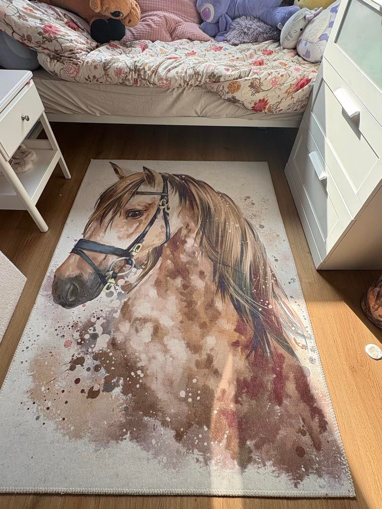 Vloerkleed met paardenafbeelding 170x120- Bruin/Beige, Ophalen, 100 tot 150 cm, Beige, 50 tot 100 cm