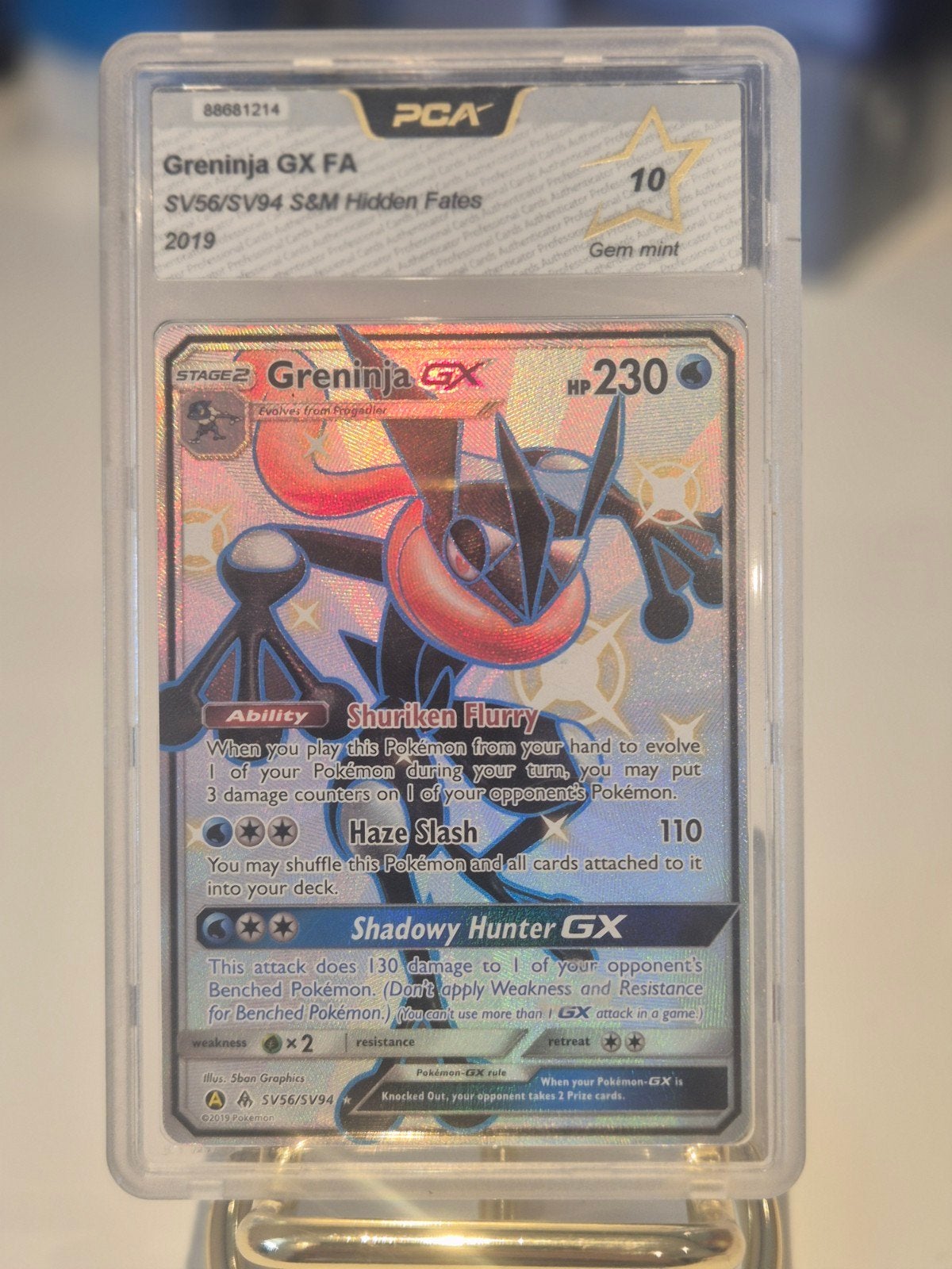 Pokemon Greninja GX SV56 - PCA10 - Hidden Fates 2019, Ophalen, Nieuw, Losse kaart