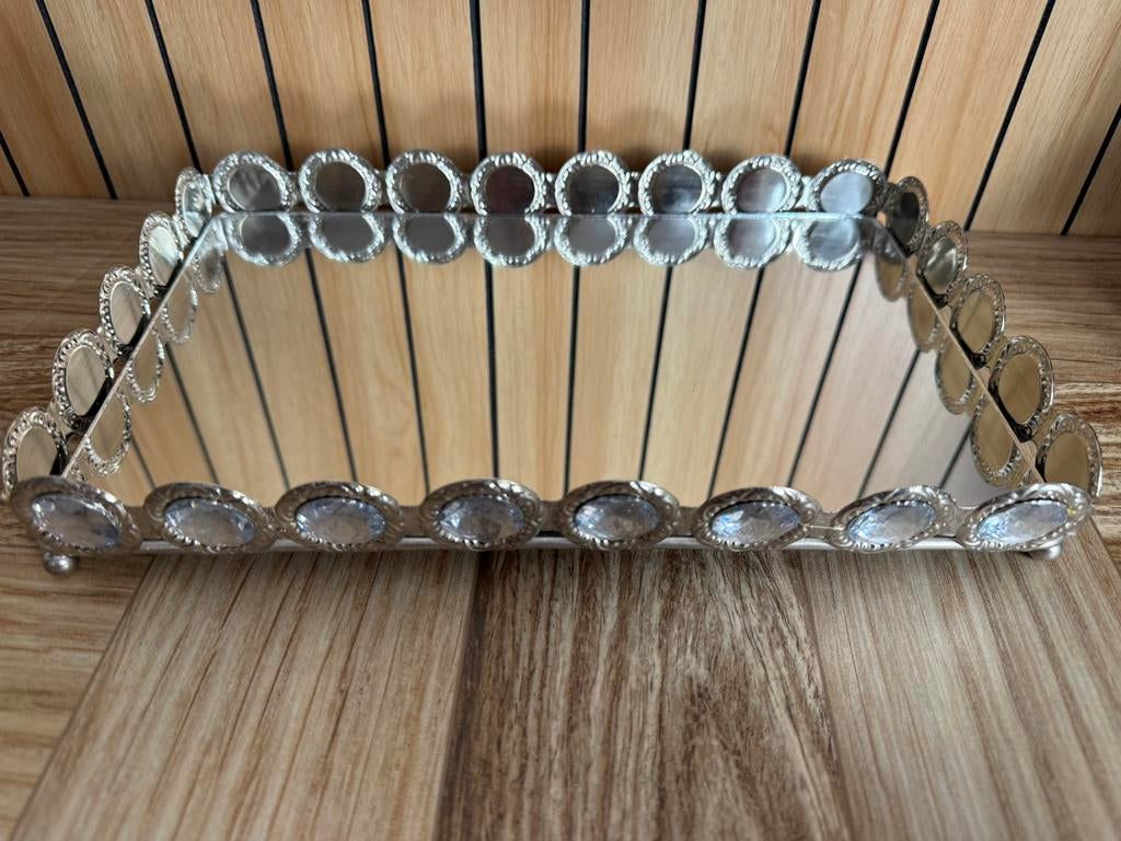 Zilver spiegel dienblad tray met stenen, Ophalen of Verzenden, Zo goed als nieuw, Zilver