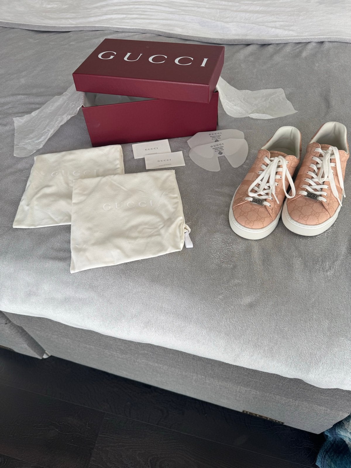 Gucci GG Supreme Tonal Web Sneakers Dames Mt. 38, Ophalen of Verzenden, Zo goed als nieuw, Roze, Sneakers of Gympen