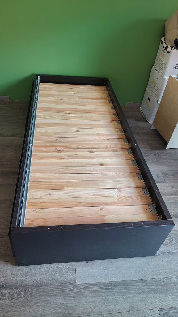 Uitschuifbaar bedbank met 2 lades (Flekke bedbank Ikea), Ophalen, Eenpersoons, Zwart, 80 cm