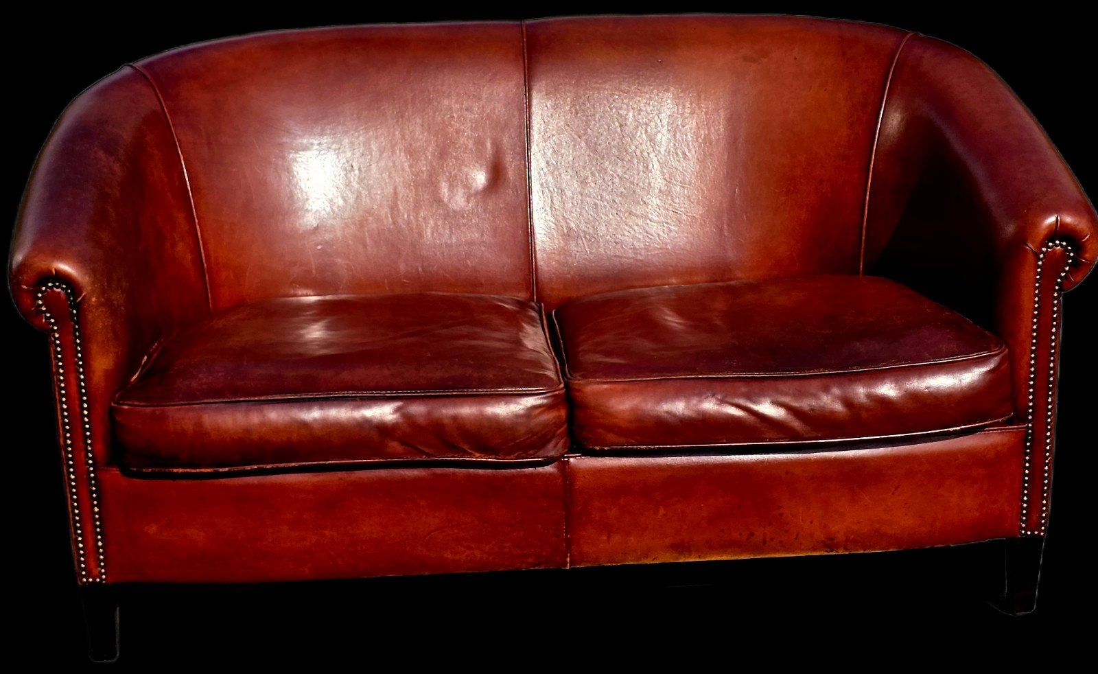 Schapenleren bank cognac bruin leer + BEZORGING GRATIS, Huis en Inrichting, Banken | Bankstellen, Gebruikt, Verzenden, ., Chesterfield