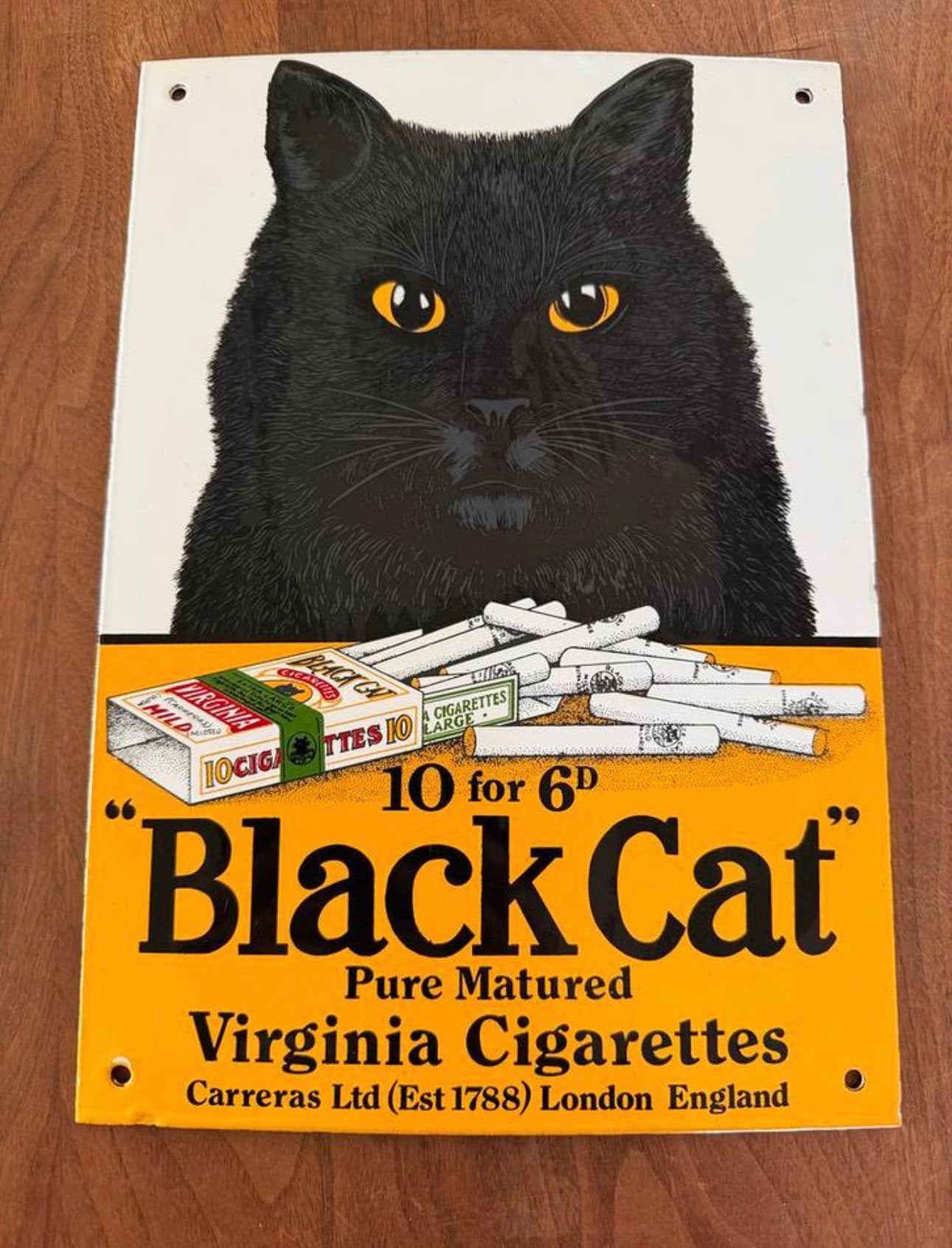 Prachtig antiek emaille reclamebord voor 'Black Cat', Ophalen of Verzenden