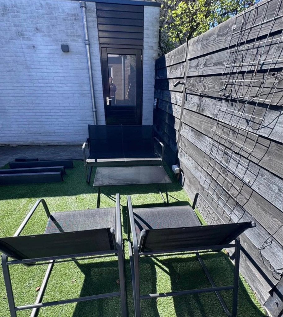Moderne loungeset met 2 stoelen en bank, Tuin en Terras, Tuinsets en Loungesets, Zo goed als nieuw, Tuinset, Rvs, 4 zitplaatsen