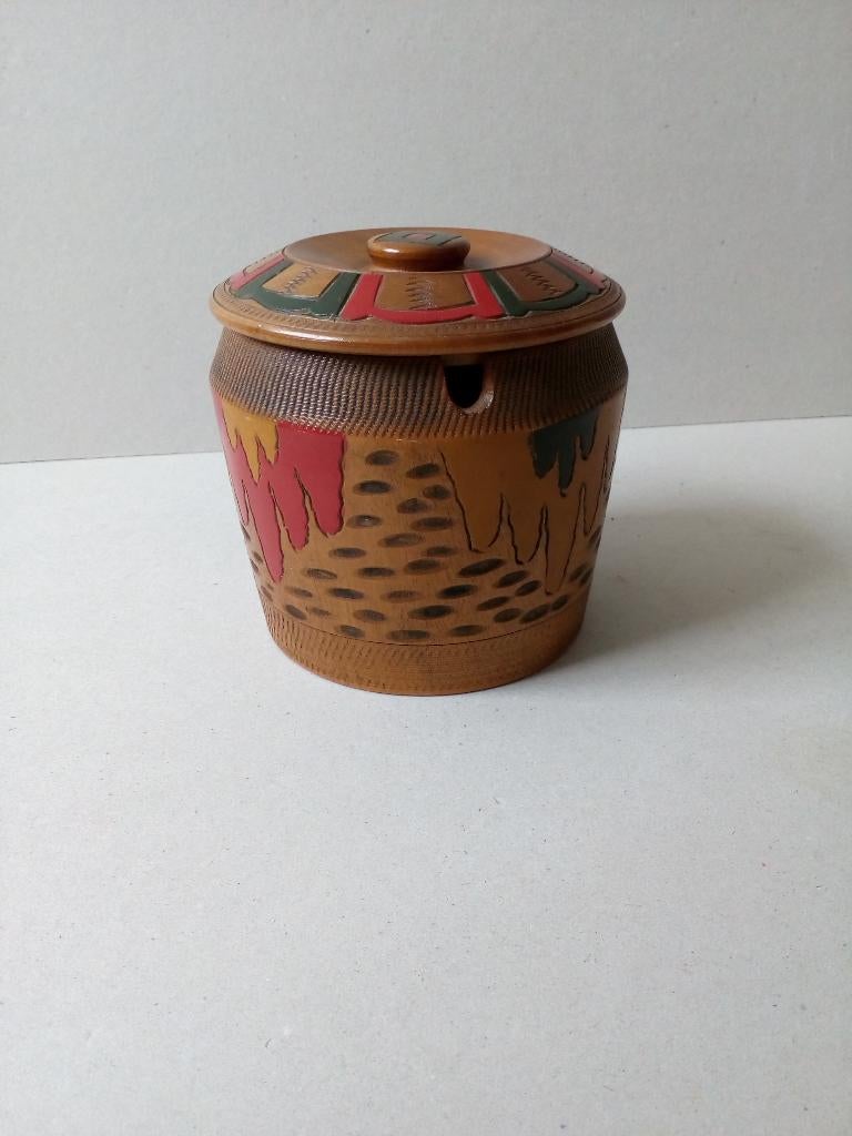 Dekseldoos. Amsterdamse school. Hout. Batikstijl., Antiek en Kunst, Ophalen of Verzenden