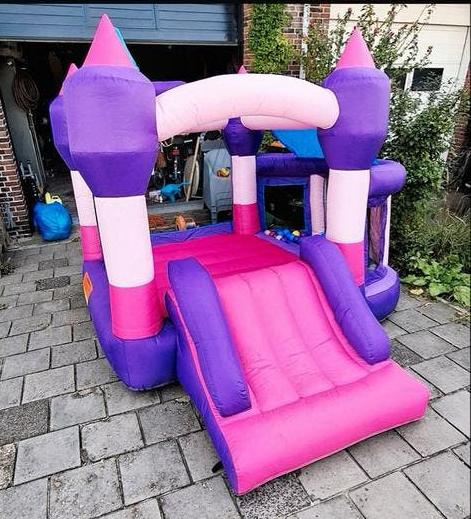 Springkussen met glijbaan en ballenbak - excl. Blower, Ophalen of Verzenden, Gebruikt