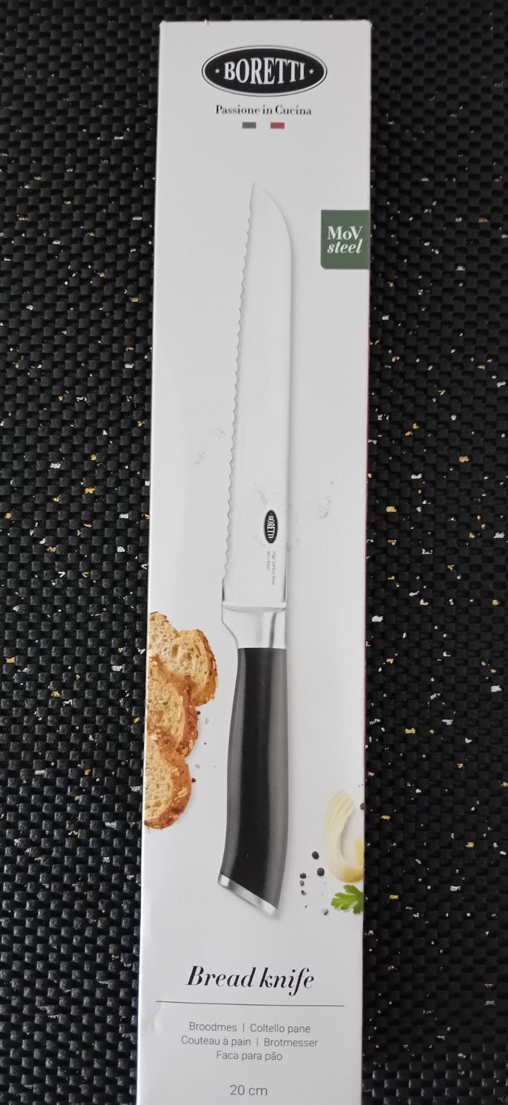 Boretti Broodmes RVS/Handgreep kunststof 20 cm.  Nieuw!, Huis en Inrichting, Keuken | Bestek, Ophalen, Nieuw, Rvs of Chroom, Broodmes