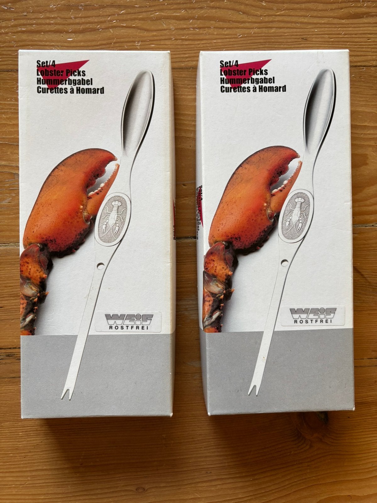 Weis kreeft vorken- twee sets van 4 stuks- nieuw, Ophalen of Verzenden, Nieuw, Rvs of Chroom
