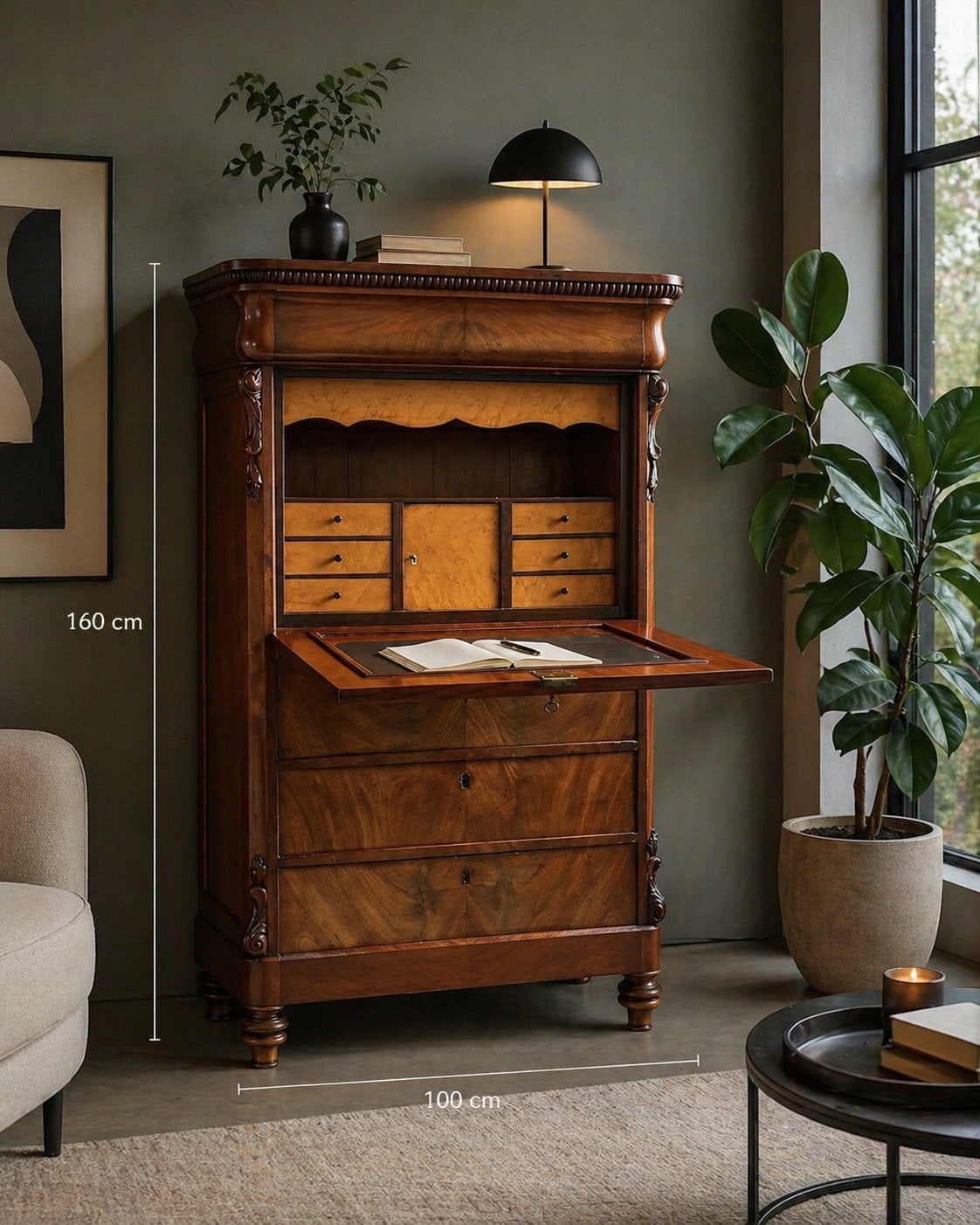 UNIEK ###     Antieke mahonie Biedermeier secretaire, Ophalen