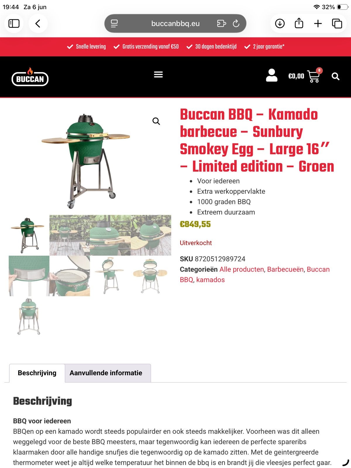 Buccan BBQ Kamado Barbecue - Sunbury Smokey Egg - Large 16", Ophalen, Nieuw