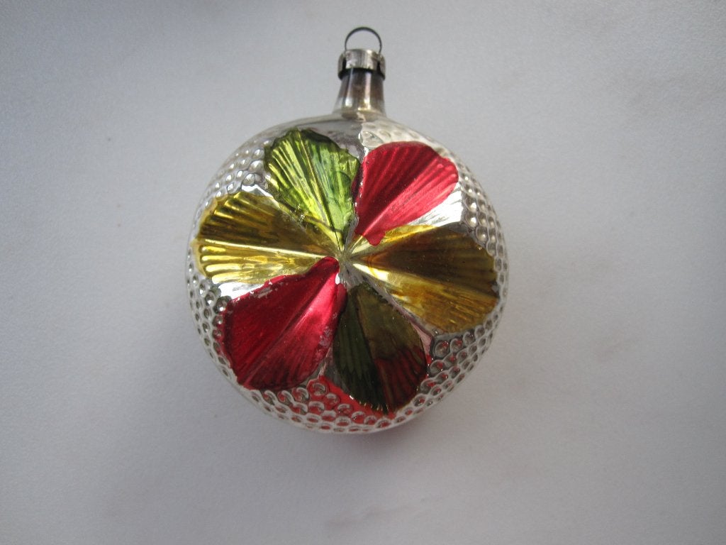 Oude antiek vintage Kerstbal: Bloem zilver gekleurde vlakken, Ophalen of Verzenden, Gebruikt