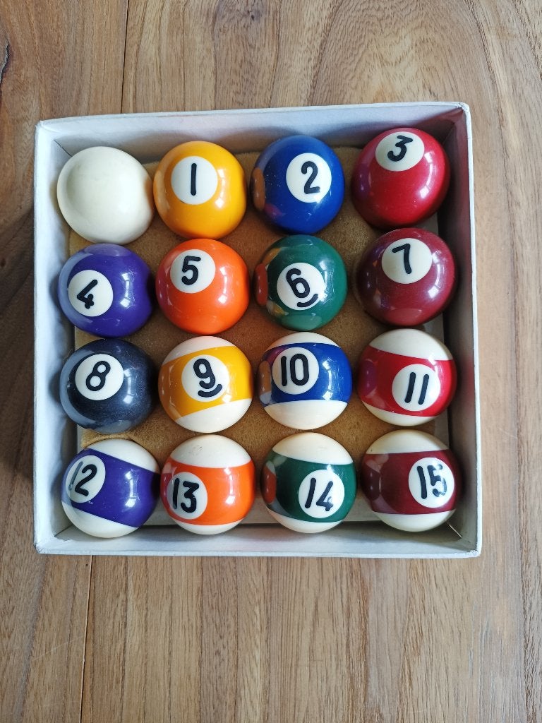 Complete set poolbiljart mini ballen, Sport en Fitness, Biljarten en Poolen, Ophalen of Verzenden, Zo goed als nieuw, Keu of Ballen