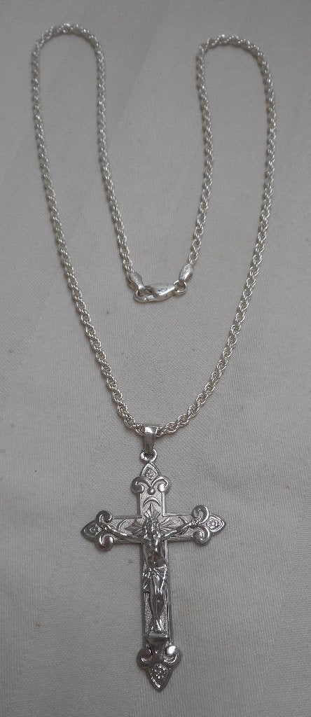 Zilveren stevige ketting met kruis hanger nr.189, Sieraden, Tassen en Uiterlijk, Kettingen, Met hanger, Verzenden, Zo goed als nieuw
