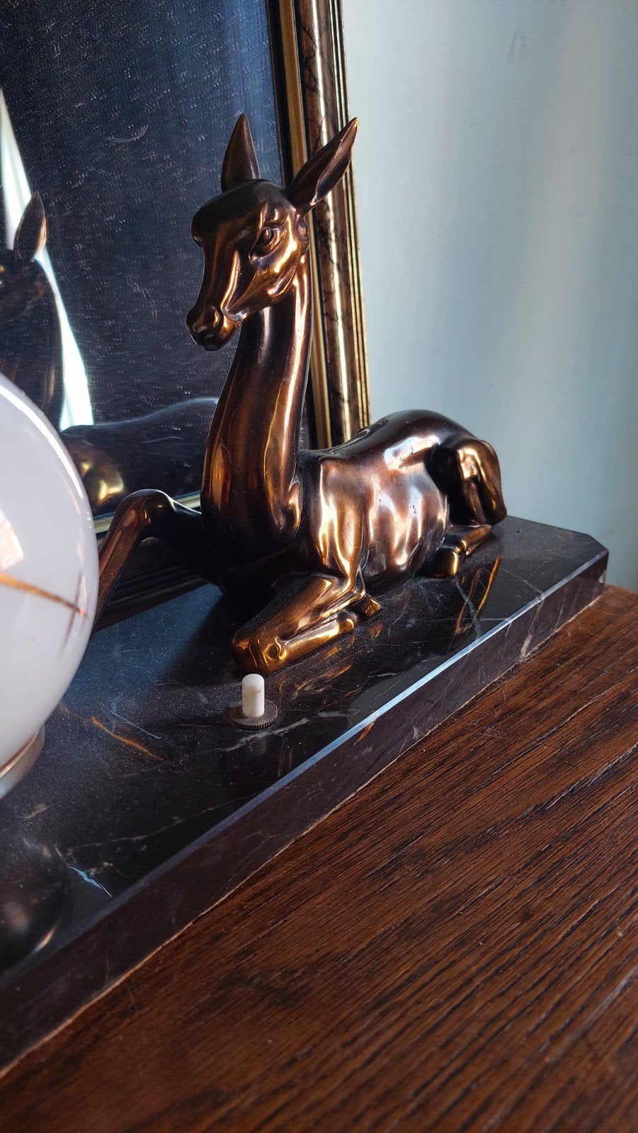 Vintage tafellamp met hert en marmeren voet, Ophalen