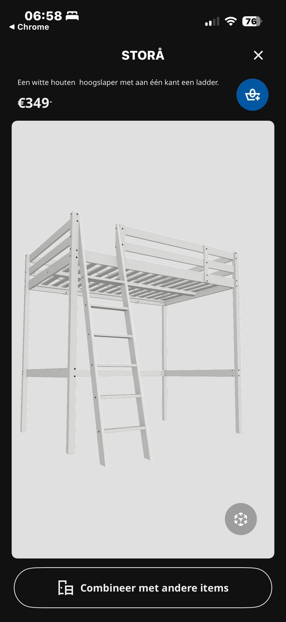 Witte houten hoogslaper (IKEA) met verkorte poten, Ophalen, Gebruikt, Hoogslaper, Minder dan 160 cm