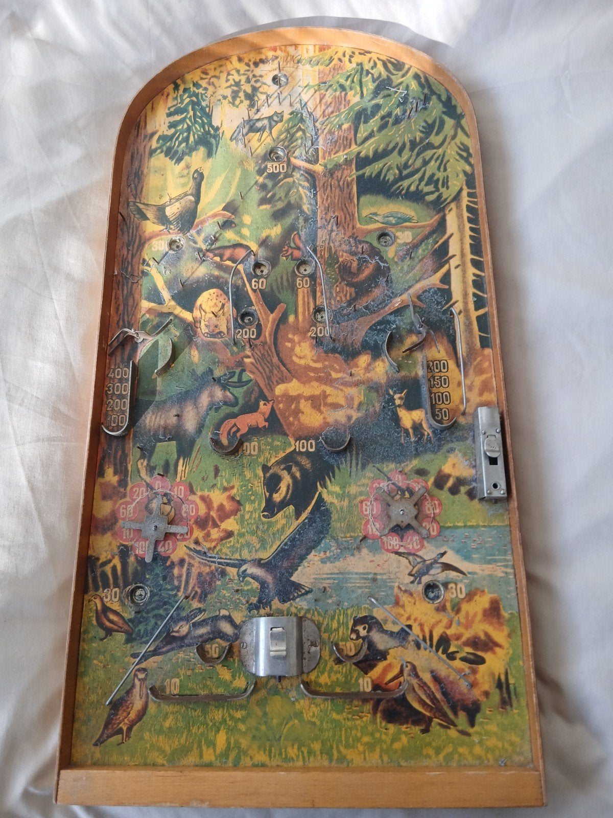 Vintage houten flipperkast met bosdieren thema, Ophalen of Verzenden