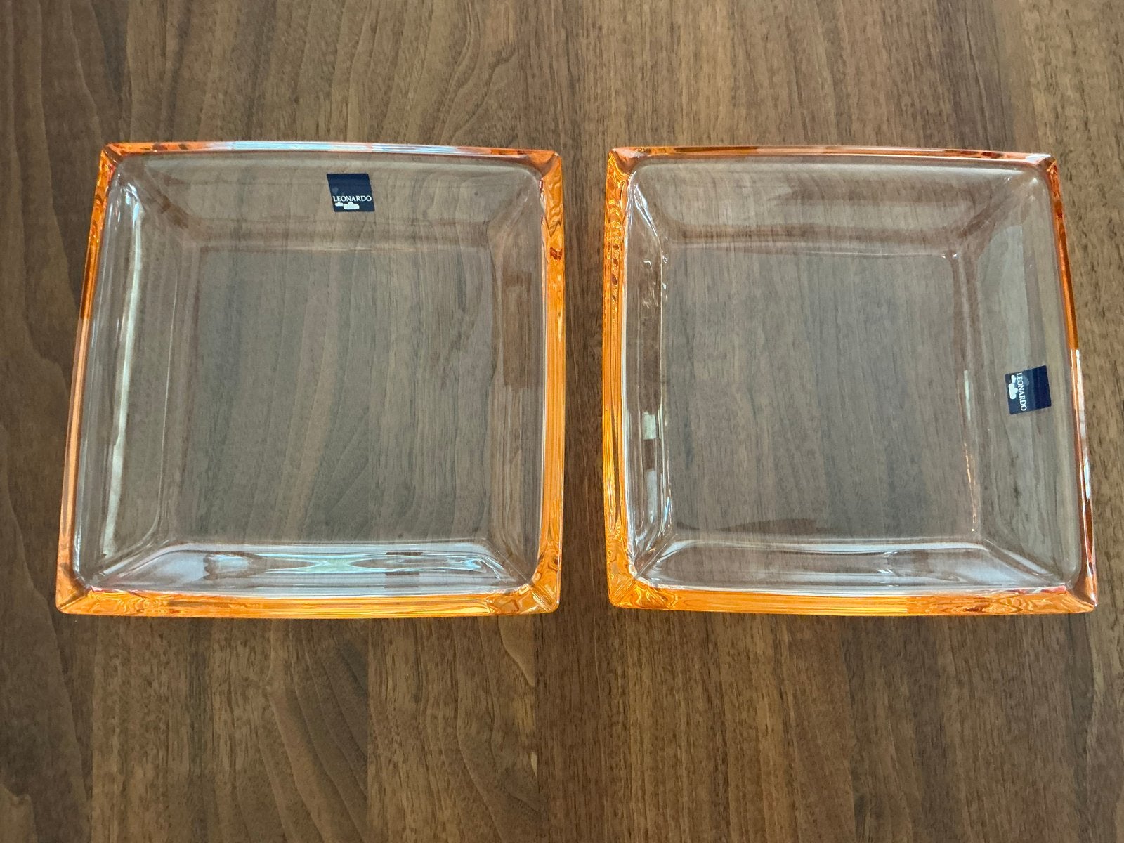 Set Leonardo Glazen Schalen 20x20x4 cm - accentkleur oranje, Huis en Inrichting, Woonaccessoires | Schalen en Manden, Zo goed als nieuw