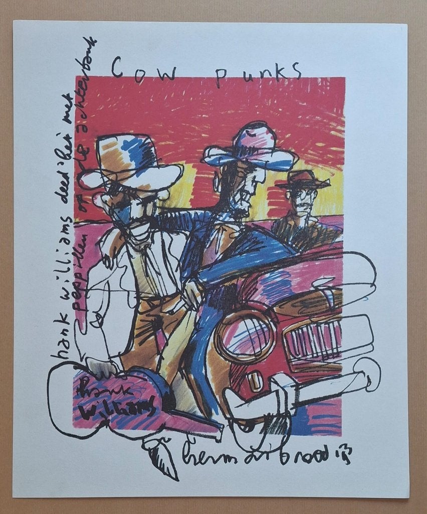 Herman Brood - Hank Williams “Cow Punks” - Pop Series 1993, Portret en Figuren, Gesigneerd in de plaat, Offsetdruk, Ophalen of Verzenden