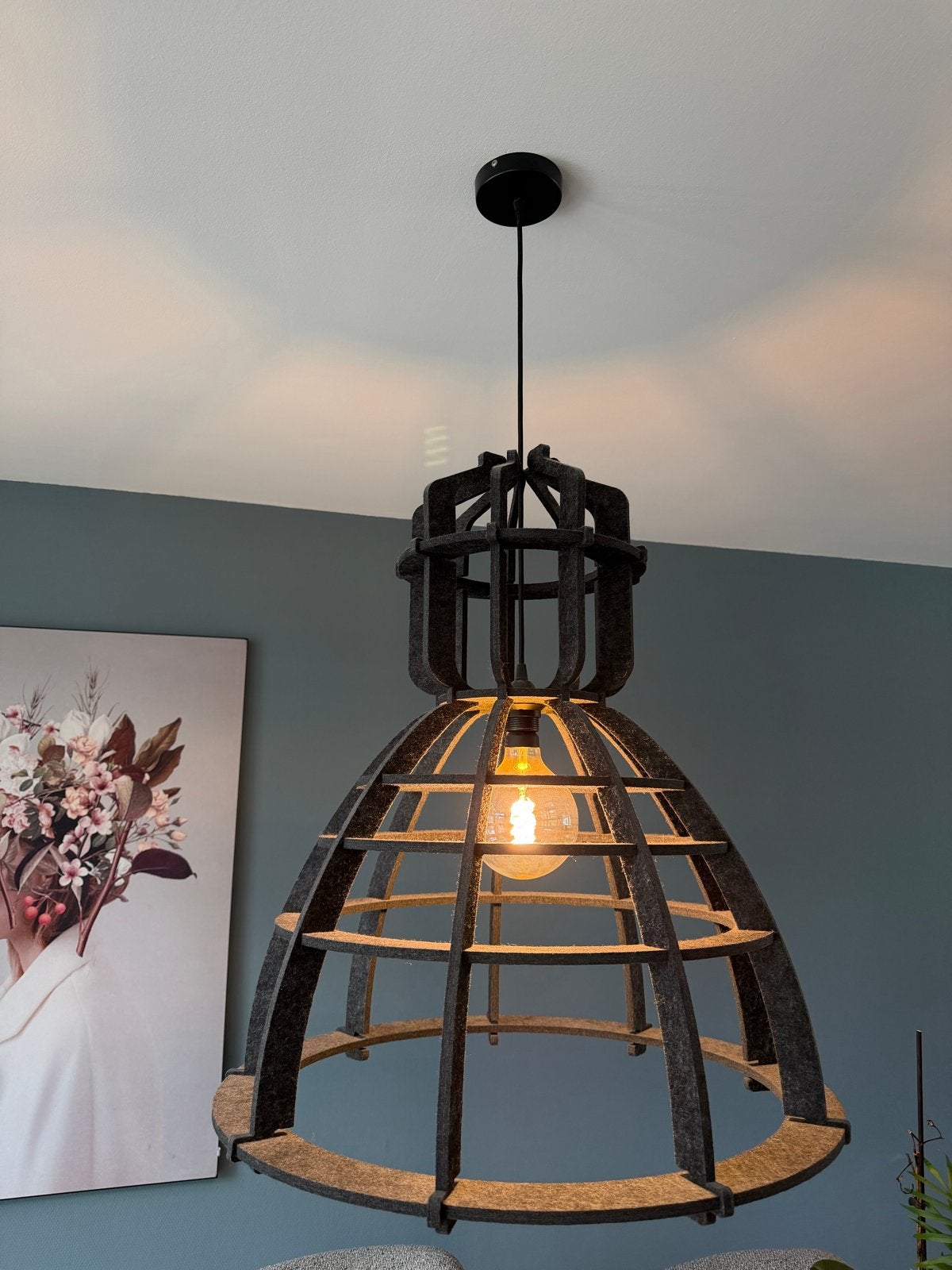 No.19XL Hanglamp Olaf Weller - Donkergrijs PET Felt, Ophalen, Nieuw, Kunststof, E27 (groot)