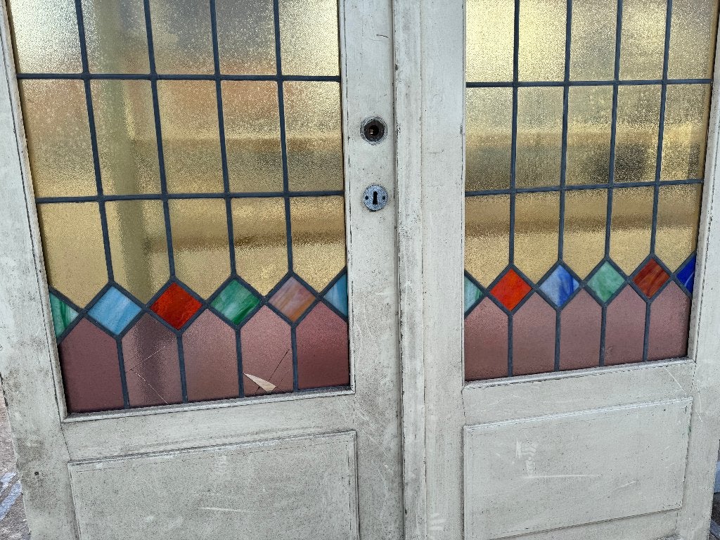 Set openslaande deuren met glas in lood 201x145cm., Ophalen
