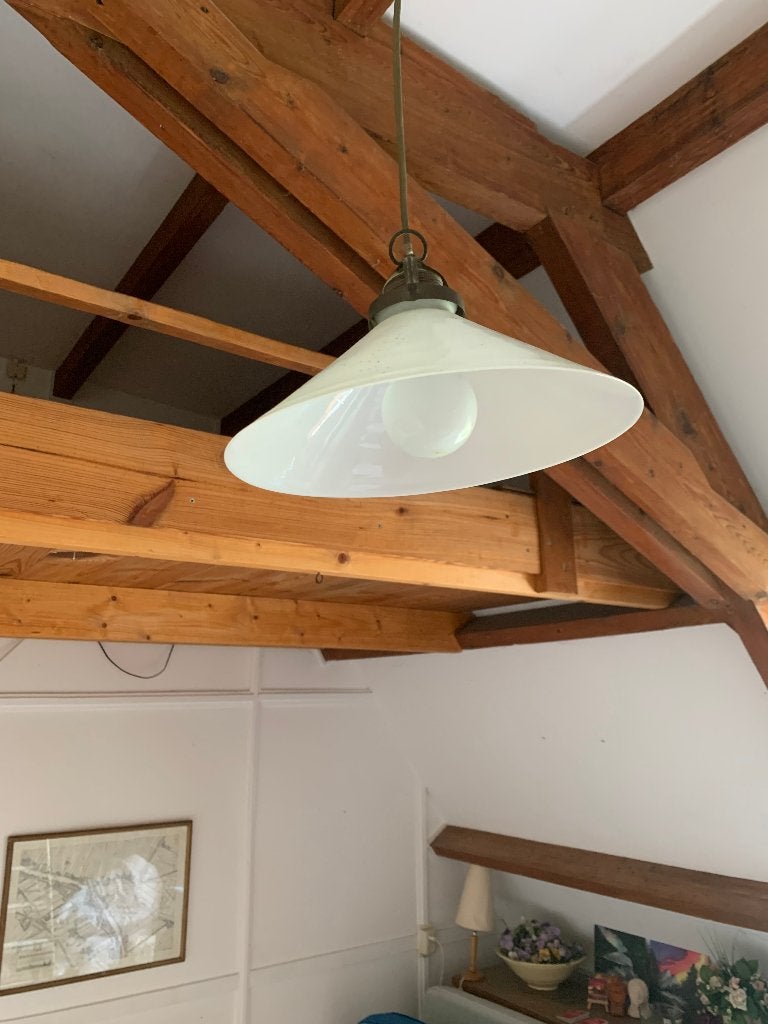 Hanglamp antiek melkglazen kap biljartlamp, Huis en Inrichting, Lampen | Hanglampen, Gebruikt, Landelijk, Glas, E27 (groot)
