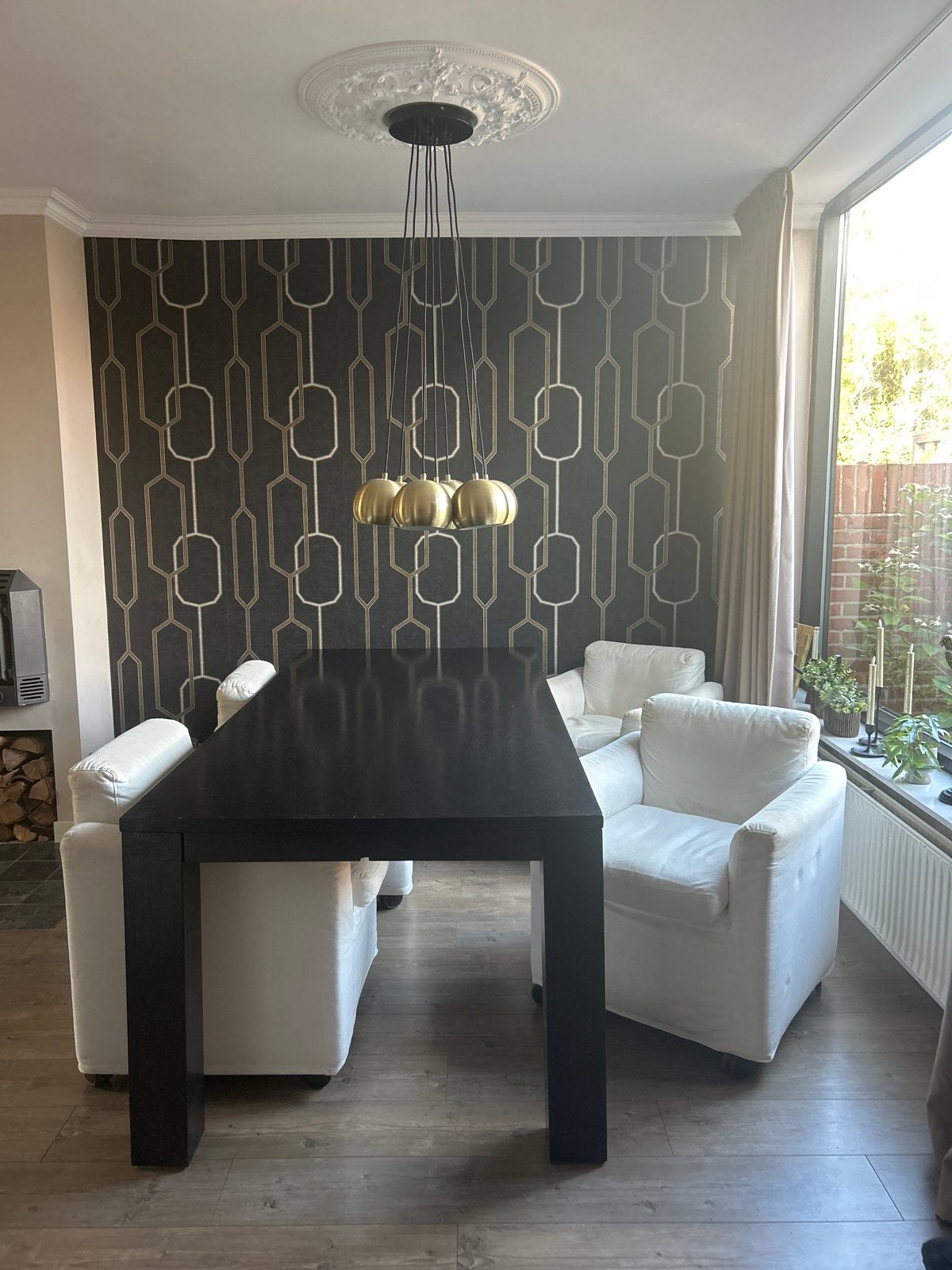 6 Gelderland eettafel stoelen crème - Zwart eiken tafel, Ophalen, Gebruikt, Eikenhout, 50 tot 100 cm