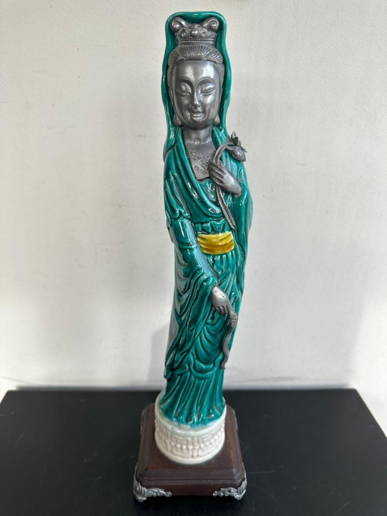 Apart keramisch met Tin Chinees Guanyin beeld, Ophalen of Verzenden, Gebruikt