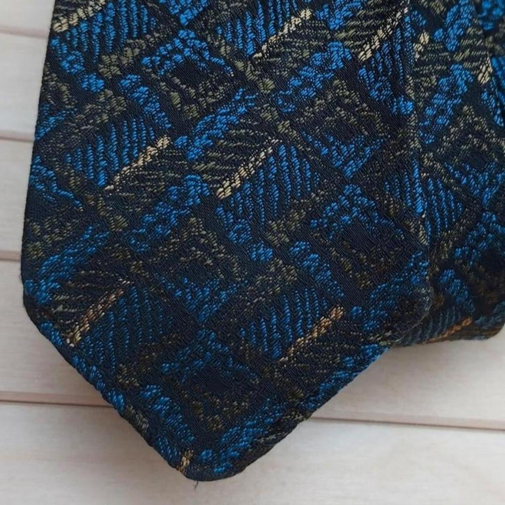 vintage stropdas met donker blauw patroon van Pascha Trevira, Blauw, Ophalen of Verzenden, Zo goed als nieuw, Met patroon