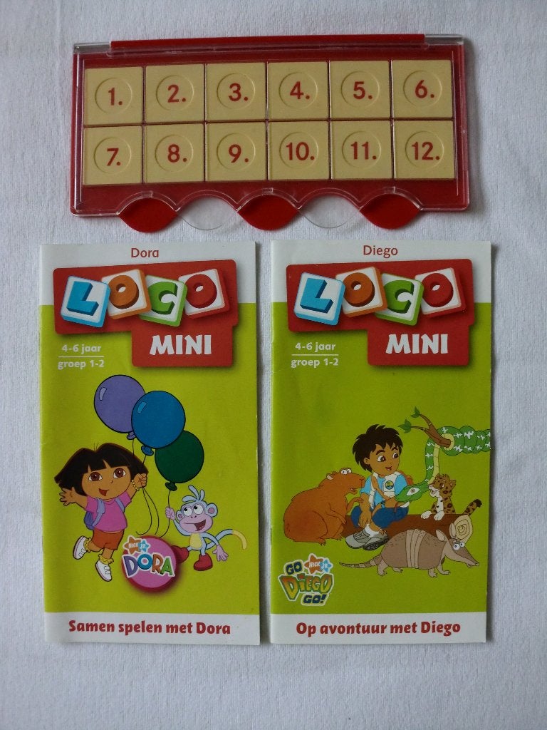 Mini Loco pakket Dora en Diego (2 boekjes + 12 st loco doos), Ophalen of Verzenden, Zo goed als nieuw, Taal en Lezen