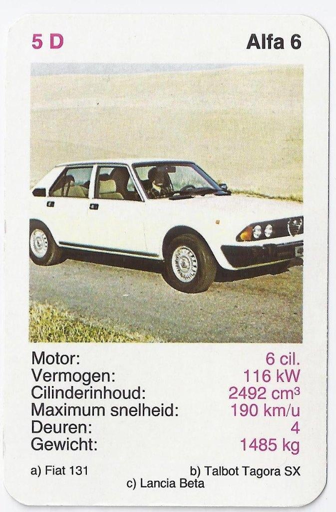 Kw3016 autokaartje alfa 6, Ophalen of Verzenden, Zo goed als nieuw, Auto's