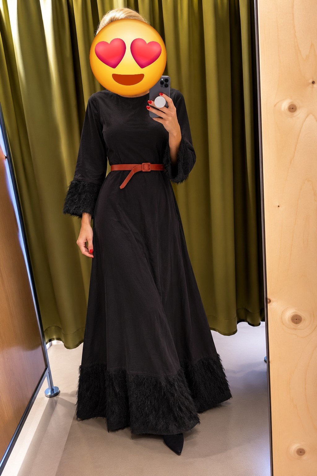 Zwarte maxi jurk met franjes - Maat 40, Maat 38/40 (M), Zwart, Zo goed als nieuw, Onder de knie