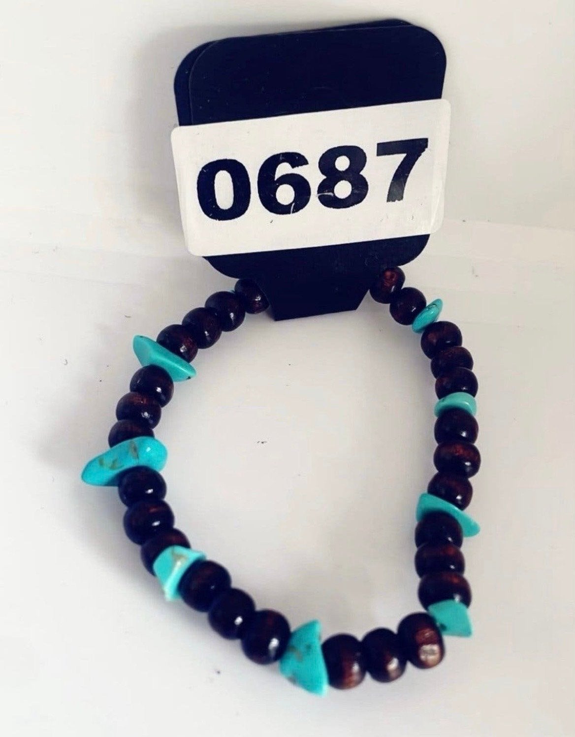 Nieuwe houten armband met turquoise accenten, Bruin, Verzenden, Nieuw, Met edelsteen