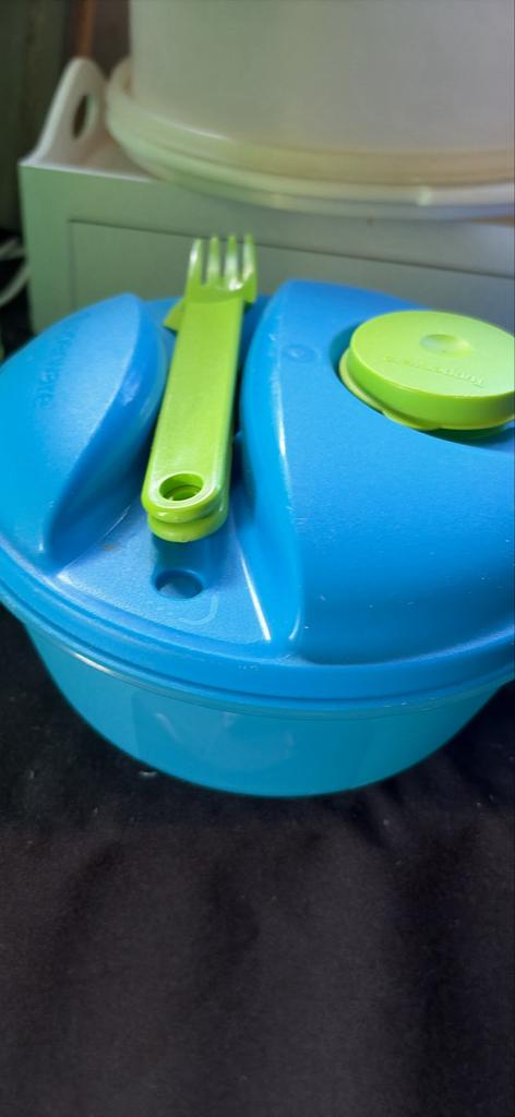 Tupperware lunchbox met bestek - Blauw/Groen, Ophalen of Verzenden, Gebruikt, Blauw, Bak of Kom