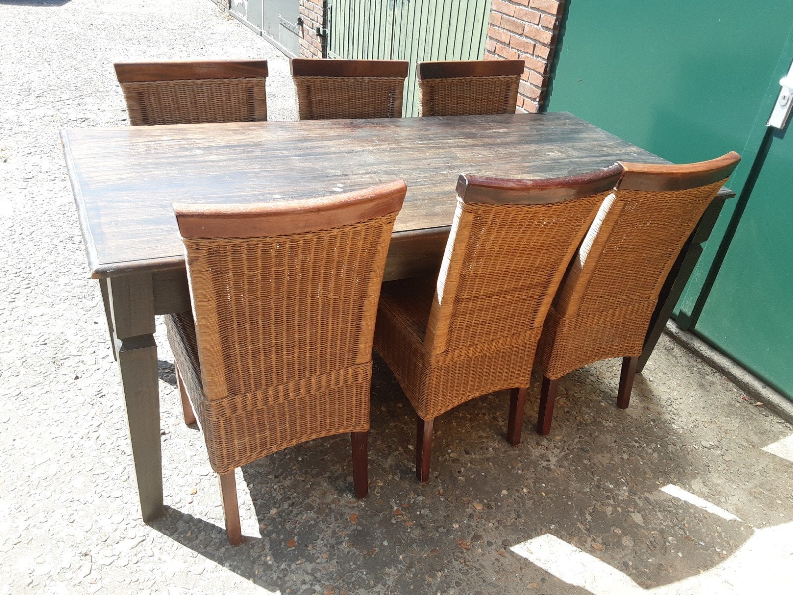 Lange eettafel met 6 rieten stoelen gratis, Ophalen, Gebruikt, Overige materialen, Rustiek