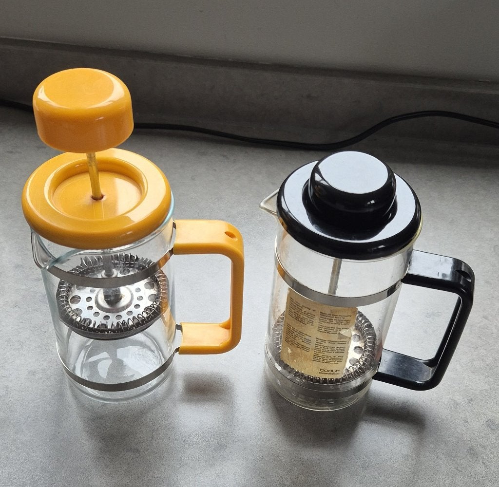 2 VINTAGE KOFFIEMAKERS BODUM EN MELIOR, Gebruikt, Overige modellen, Gemalen koffie, Ophalen of Verzenden